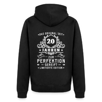 20 Jahre zur Perfektion gereift - 20. Geburtstag - Unisex Premium Bio Zip Hoodie - Schwarz - Hinten - Nico (187cm)
