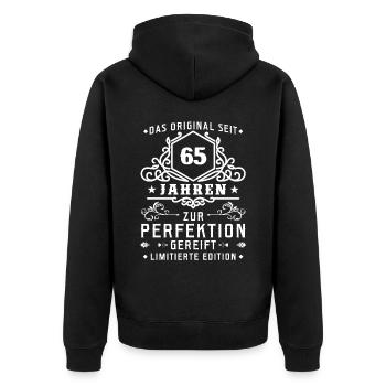 65 Jahre zur Perfektion gereift - 65. Geburtstag - Unisex Premium Bio Zip Hoodie - Schwarz - Hinten - Nico (187cm)