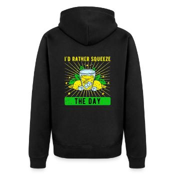 Limonadenverkäufer Squeeze The Day Limonade - Unisex Premium Bio Zip Hoodie - Schwarz - Hinten - Nico (187cm)