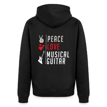 Peace Love Musical Guitar Instrument - Unisex Premium Bio Zip Hoodie - Schwarz - Hinten - Nico (187cm)