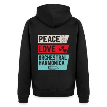 Peace Love Orchestral Harmonica Music - Unisex Premium Organic Zip Hoodie - black - Back - Nico (187cm)