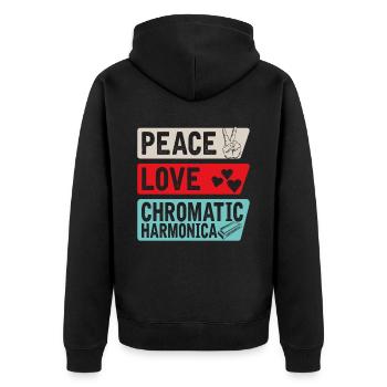 Peace Love Chromatic Harmonica Music - Unisex Premium Organic Zip Hoodie - black - Back - Nico (187cm)