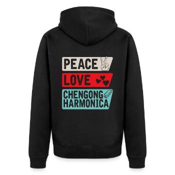 Peace Love Checngong Harmonica Music - Unisex Premium Organic Zip Hoodie - black - Back - Nico (187cm)