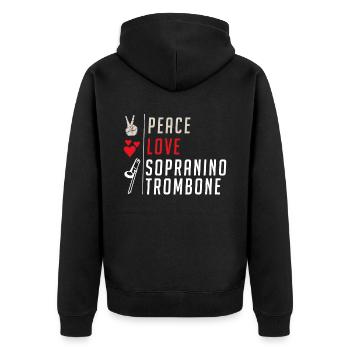 Peace Love Sopranino Trombone Instrument - Unisex Premium Organic Zip Hoodie - black - Back - Nico (187cm)