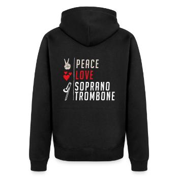 Peace Love Soprano Trombone Instrument - Unisex Premium Organic Zip Hoodie - black - Back - Nico (187cm)