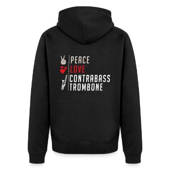 Peace Love Contrabass Trombone Music - Unisex Premium Bio Zip Hoodie - Schwarz - Hinten - Nico (187cm)