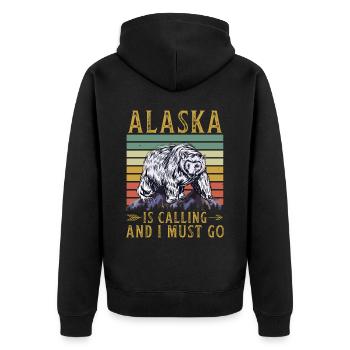 Alaska Geschenk USA Natur Bär Denali Grizzly Wald - Unisex Premium Bio Zip Hoodie - Schwarz - Hinten - Nico (187cm)