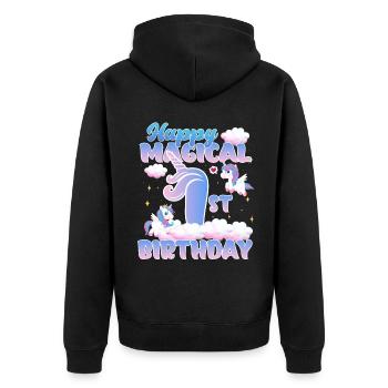 Happy Magical 1st Birthday Einhorn Pony - Unisex Premium Bio Zip Hoodie - Schwarz - Hinten - Nico (187cm)
