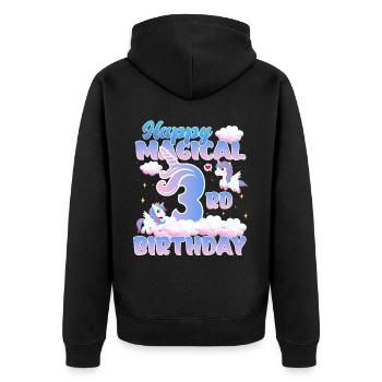 Joyeux 3ème anniversaire magique Licorne Poney - Veste à capuche bio Premium Unisexe - noir - Dos - Nico (187cm)