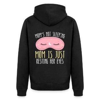 Mamas nicht schlafende Mama ruht nur ihre Augen aus - Unisex Premium Bio Zip Hoodie - Schwarz - Hinten - Nico (187cm)