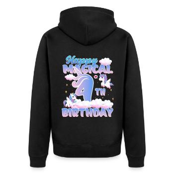 Happy Magical 4th Birthday Einhorn Pony - Unisex Premium Bio Zip Hoodie - Schwarz - Hinten - Nico (187cm)