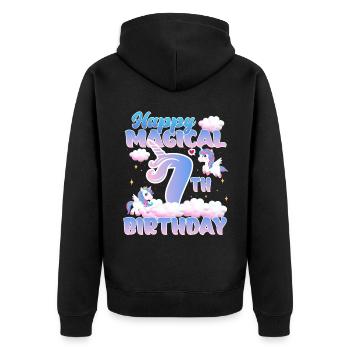 Happy Magical 7th Birthday Einhorn Pony - Unisex Premium Bio Zip Hoodie - Schwarz - Hinten - Nico (187cm)