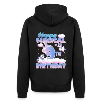 Happy Magical 9th Birthday Einhorn Pony - Unisex Premium Bio Zip Hoodie - Schwarz - Hinten - Nico (187cm)