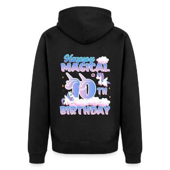 Happy Magical 10th Birthday Einhorn Pony - Unisex Premium Bio Zip Hoodie - Schwarz - Hinten - Nico (187cm)