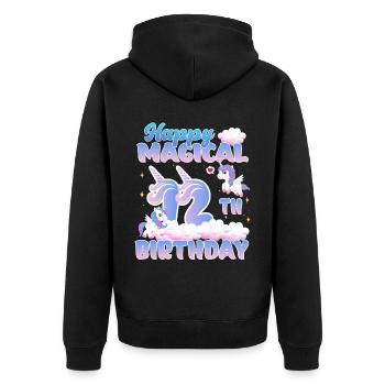 Happy Magical 12th Birthday Einhorn Pony - Unisex Premium Bio Zip Hoodie - Schwarz - Hinten - Nico (187cm)