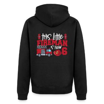 This little firefighter is now 6, - Unisex Premium Organic Zip Hoodie - black - Back - Nico (187cm)
