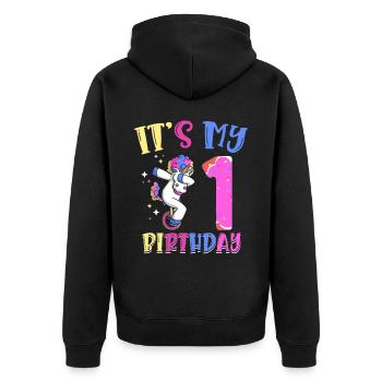 C’est mon 1 anniversaire de dabbing licorne poney 1. - Veste à capuche bio Premium Unisexe - noir - Dos - Nico (187cm)