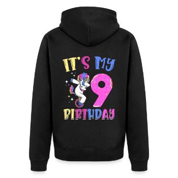 Es Ist Mein 9 Geburtstag Tupfende Einhorn Pony 9. - Unisex Premium Bio Zip Hoodie - Schwarz - Hinten - Nico (187cm)