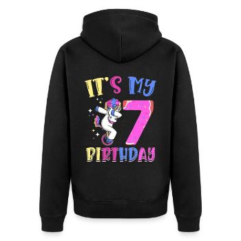 Es Ist Mein 7 Geburtstag Tupfende Einhorn Pony 7. - Unisex Premium Bio Zip Hoodie - Schwarz - Hinten - Nico (187cm)