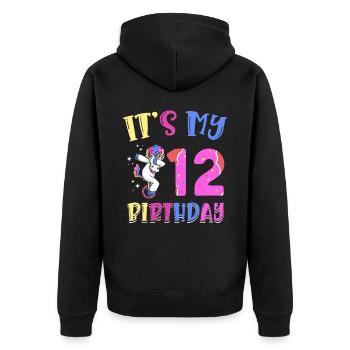 Es Ist Mein 12 Geburtstag Dabbing Einhorn Pony 12. - Unisex Premium Bio Zip Hoodie - Schwarz - Hinten - Nico (187cm)