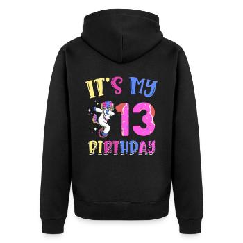 C’est mon 13e anniversaire Dabbing Unicorn Pony - Veste à capuche bio Premium Unisexe - noir - Dos - Nico (187cm)