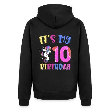 Es Ist Mein 10. Geburtstag Dabbing Unicorn Pony - Unisex Premium Bio Zip Hoodie - Schwarz - Hinten - Nico (187cm)