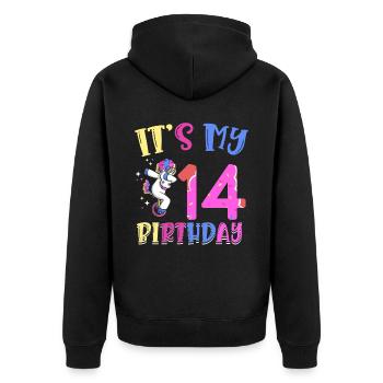 Es Ist Mein 14. Geburtstag Tupfende Einhorn Pony - Unisex Premium Bio Zip Hoodie - Schwarz - Hinten - Nico (187cm)