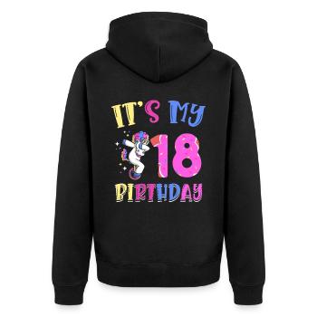 Es Ist Mein 18. Geburtstag Dabbing Unicorn Pony - Unisex Premium Bio Zip Hoodie - Schwarz - Hinten - Nico (187cm)
