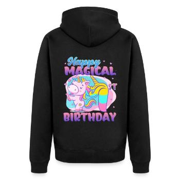 Happy Magical 1st Birthday Einhorn Pony - Unisex Premium Bio Zip Hoodie - Schwarz - Hinten - Nico (187cm)