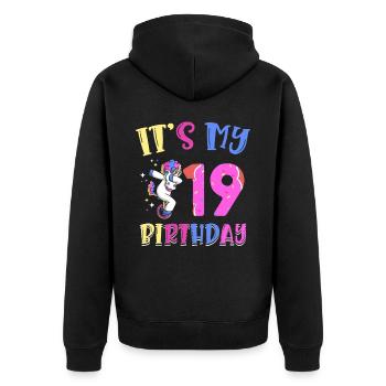 Es Ist Mein 19 Geburtstag Tupfende Einhorn Pony - Unisex Premium Bio Zip Hoodie - Schwarz - Hinten - Nico (187cm)