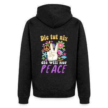 Hippie Tshirt Peace Bewegung Woodstock Boho Groove - Unisex Premium Bio Zip Hoodie - Schwarz - Hinten - Nico (187cm)