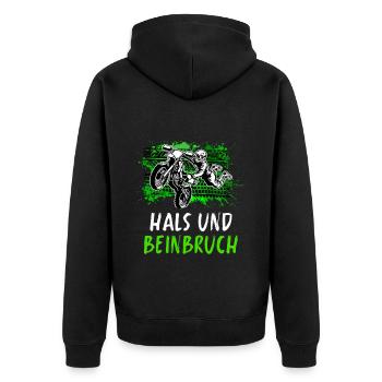 Motocross Tshirt Für Herren Damen Enduro Supermoto - Unisex Premium Bio Zip Hoodie - Schwarz - Hinten - Nico (187cm)