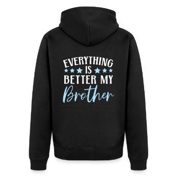 Alles ist besser mit My Brother Brotherhood - Unisex Premium Bio Zip Hoodie - Schwarz - Hinten - Nico (187cm)