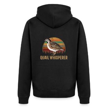 quail whisperer, quail - Unisex Premium Bio Zip Hoodie - Schwarz - Hinten - Nico (187cm)