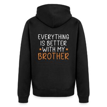 Alles ist besser mit My Brother Brotherhood - Unisex Premium Bio Zip Hoodie - Schwarz - Hinten - Nico (187cm)