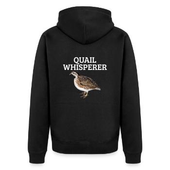 quail whisperer, quail - Unisex Premium Bio Zip Hoodie - Schwarz - Hinten - Nico (187cm)