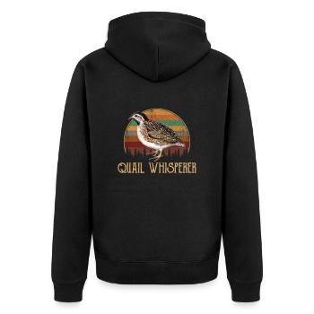 quail whisperer, quail - Unisex Premium Bio Zip Hoodie - Schwarz - Hinten - Nico (187cm)