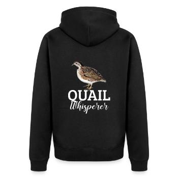 quail whisperer, quail - Unisex Premium Bio Zip Hoodie - Schwarz - Hinten - Nico (187cm)