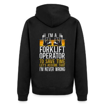 Certified Forklift Truck Operator - Unisex Premium Organic Zip Hoodie - black - Back - Nico (187cm)