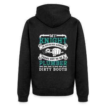 Plumber My Knight In Shining Armor Plumbing Pipe - Unisex Premium Bio Zip Hoodie - Schwarz - Hinten - Nico (187cm)