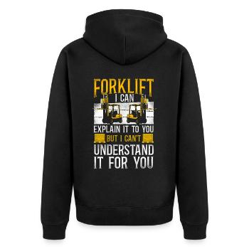 Certified Forklift Truck Operator - Unisex Premium Bio Zip Hoodie - Schwarz - Hinten - Nico (187cm)