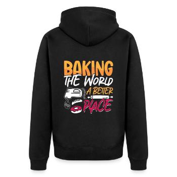 Baker Baking The World A Better Place Bakery Cake - Unisex Premium Organic Zip Hoodie - black - Back - Nico (187cm)