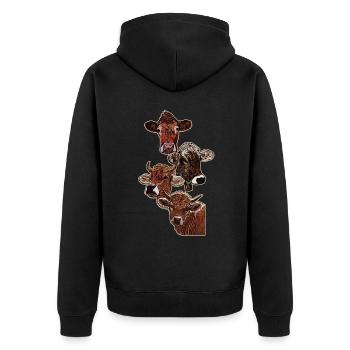 Vier Köpfe von vier Kühen - Unisex Premium Bio Zip Hoodie - Schwarz - Hinten - Nico (187cm)