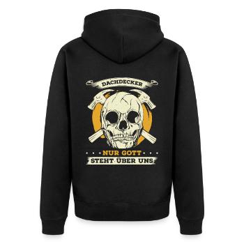 Dachdecker Nur Gott Steht Über Uns Geschenk - Unisex Premium Bio Zip Hoodie - Schwarz - Hinten - Nico (187cm)