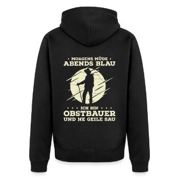 Morgens Müde Abends Blau Ich Bin Obstbauer Und Ne - Unisex Premium Bio Zip Hoodie - Schwarz - Hinten - Nico (187cm)