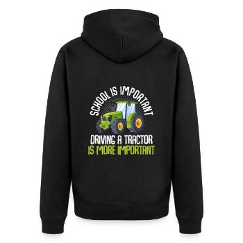 School is important Tractor driving is more import - Unisex Premium Bio Zip Hoodie - Schwarz - Hinten - Nico (187cm)