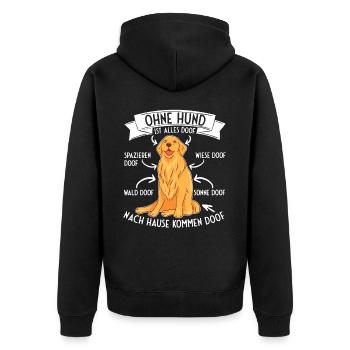 Ohne Hund ist alles Doof Retriever Labrador - Unisex Premium Bio Zip Hoodie - Schwarz - Hinten - Nico (187cm)