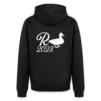 Duck pension 2023 - Unisex Premium Organic Zip Hoodie - black - Back - Nico (187cm)
