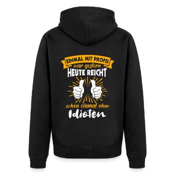 Profis Arbeiten Handwerker - Unisex Premium Bio Zip Hoodie - Schwarz - Hinten - Nico (187cm)