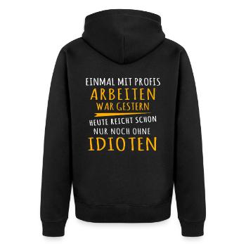 Profis Arbeiten Handwerker - Unisex Premium Bio Zip Hoodie - Schwarz - Hinten - Nico (187cm)